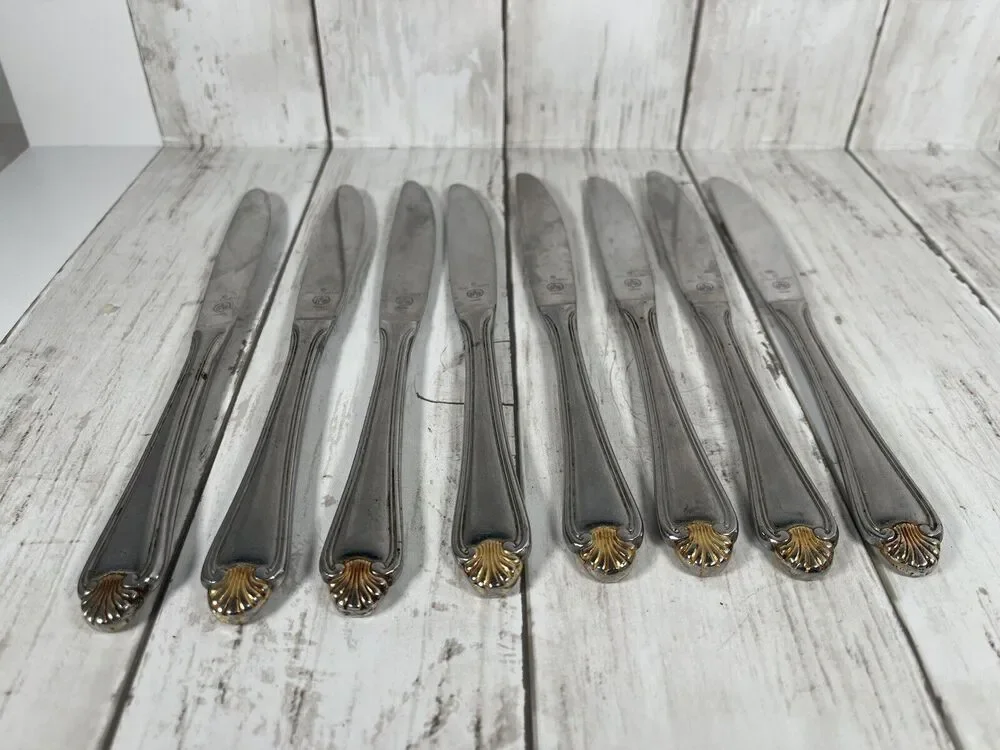 8 Dinner Knives Solid Pfaltzgraff Golden Korea Stainless 9